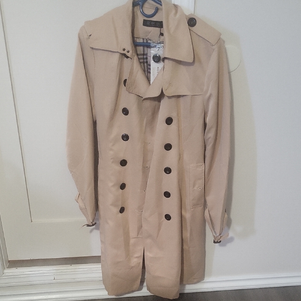 Tan Double-Breasted Trench Coat with Belt